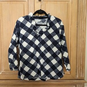 Crown & Ivy Buffalo Check Ruffle Neck Blouse